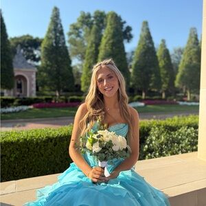 Sherri Hill Aqua Blue Strapless Ball Gown